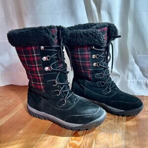 Bearpaw Lotus Suede Lace-Up Tall Winter Snow Boots Black Red US 11